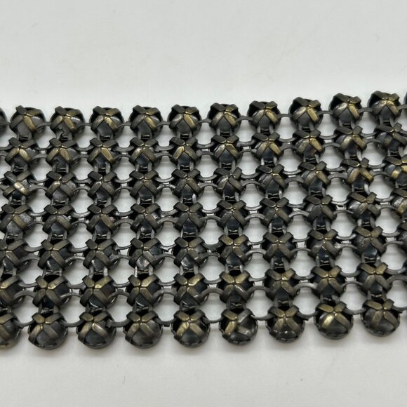 Vintage Brass Mesh Bracelet Art Deco Wide Statement Cuff Hammered Clasp 6.5" - Picture 10 of 14